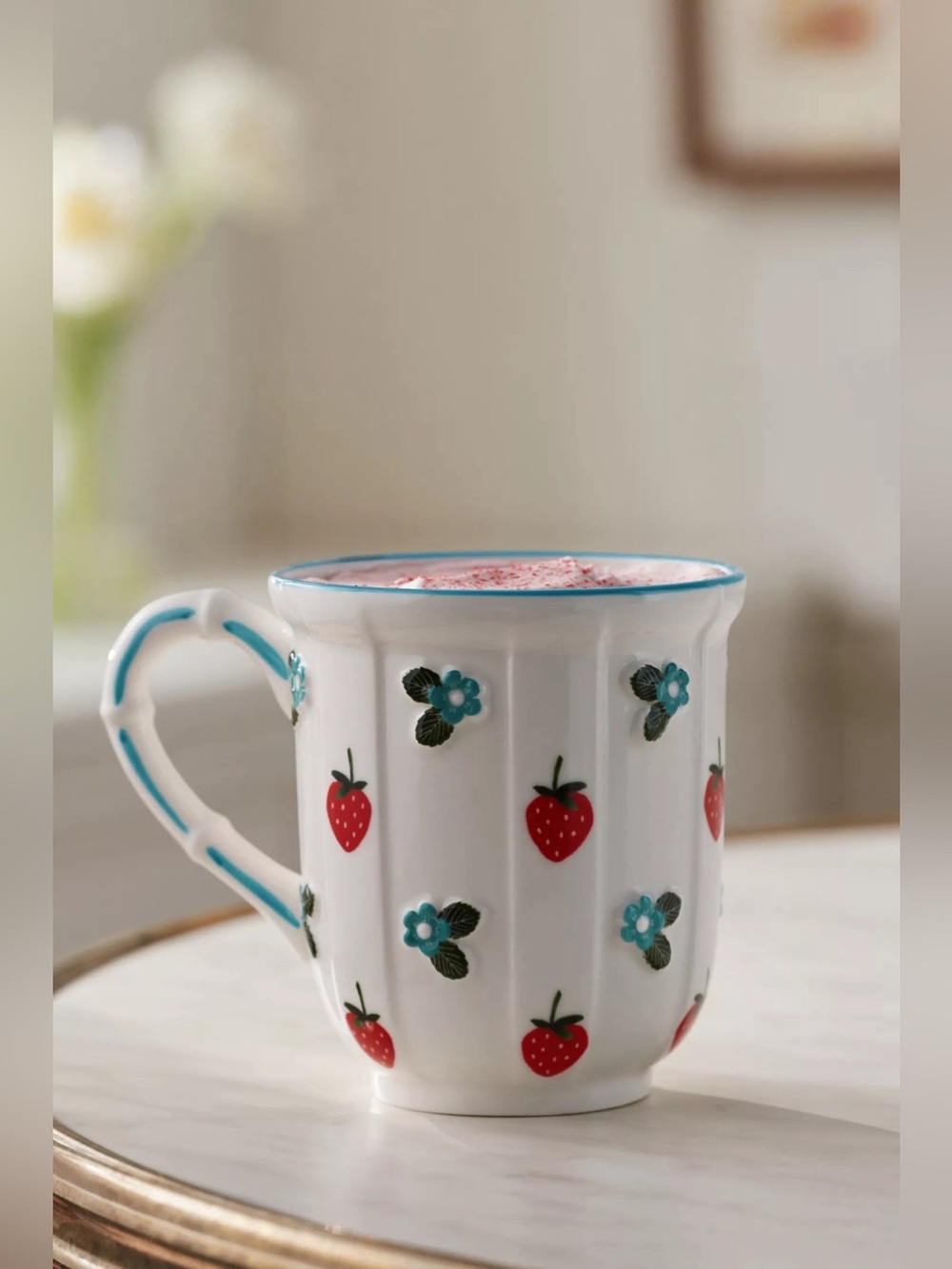 Last One! NEW Anthropologie Tilly Stoneware Mug Strawberry Turquoise